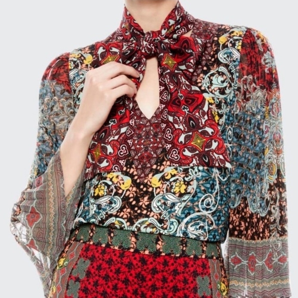Alice + Olivia Red and Blue Patterned Blouse